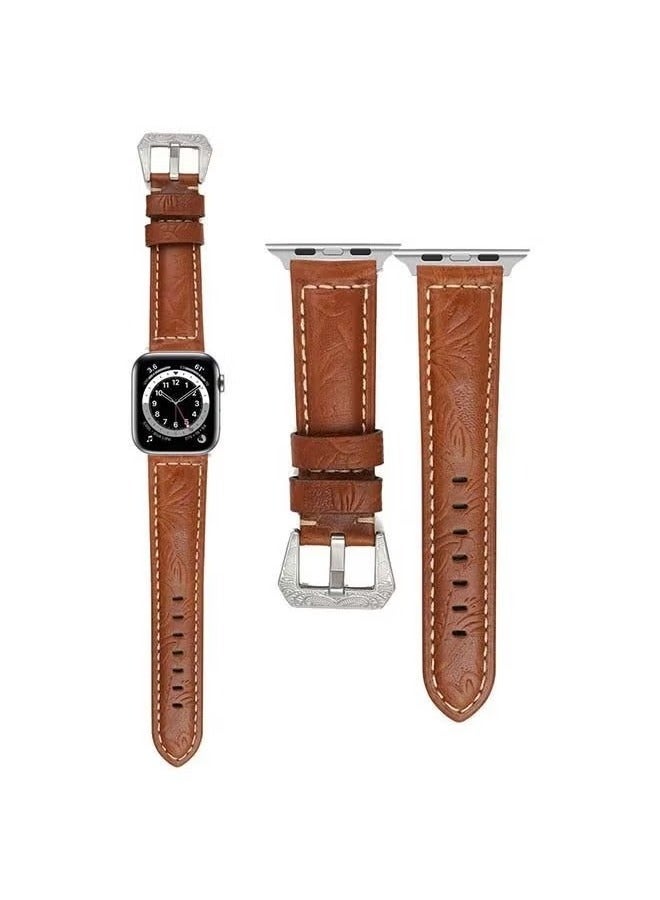 vesus Engraved Tattoo Replacement Band For Apple Watch Series 6/SE/5/4/3/2/1 Brown