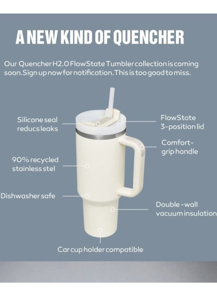 40 Ounce Insulated Cup With Lid And Straw Reusable 304 Stainless Steel Water Bottle Iced Coffee Bear Travel Mug For Car Gym Fitness (White)  - Image 4