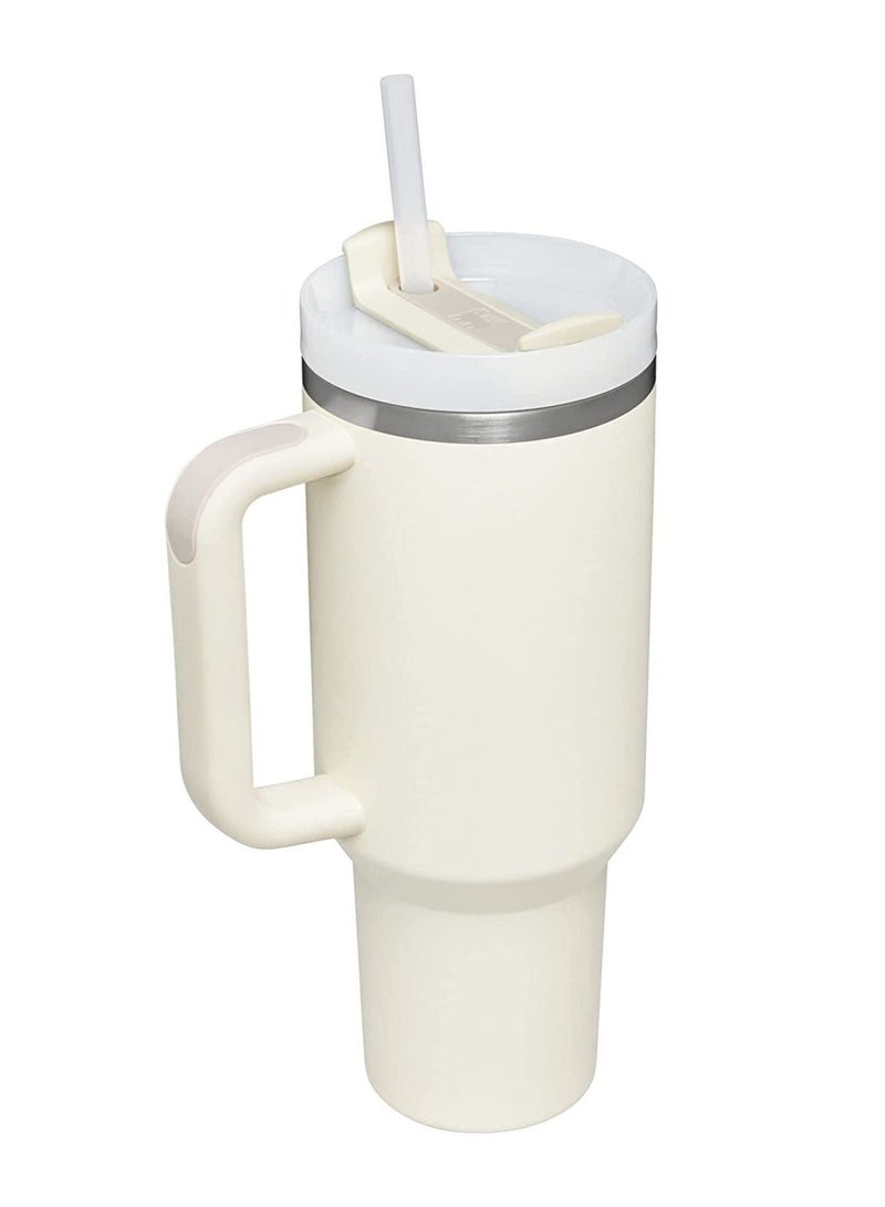 40 Ounce Insulated Cup With Lid And Straw Reusable 304 Stainless Steel Water Bottle Iced Coffee Bear Travel Mug For Car Gym Fitness (White)  - Image 3