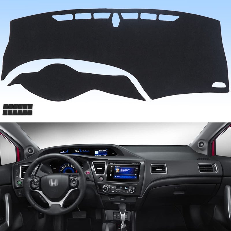 AUQDD Dashboard Cover Mat Fit for 2012 2013 2014 2015 Honda Civic Black Flannel Dash Mat AntiGlare AntiReflection No Peculiar Smell Fits Vehicle Without HUD Models