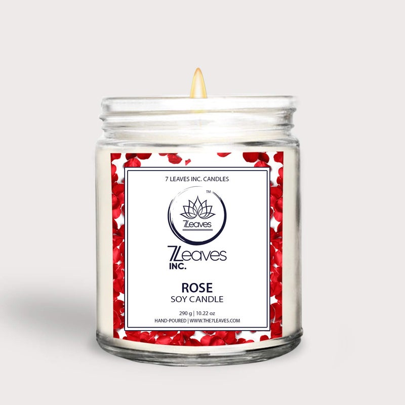 7LEAVES INC Good Smell Soy Wax Rose Scented Jar Candles 290gram Candle for Home Decoration Rose
