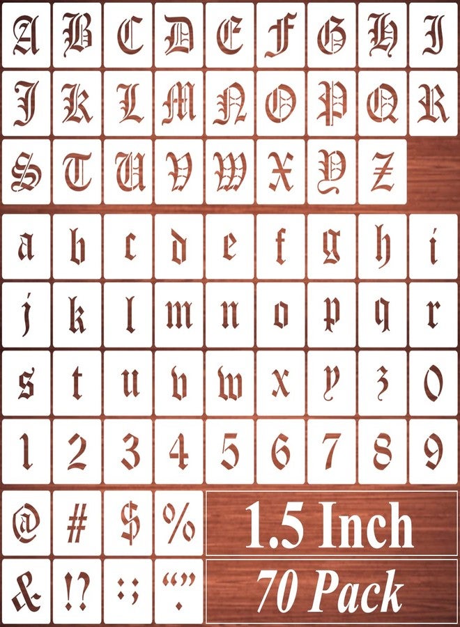 REOLAN 1.5 Inch Alphabet Letter Stencils for Painting - 70 Pack Old English Letter and Number Stencil Templates with Signs for Painting on Wood, Reusable Letters Stencils for Chalkboard Wood Signs & Wall Art - Image 1