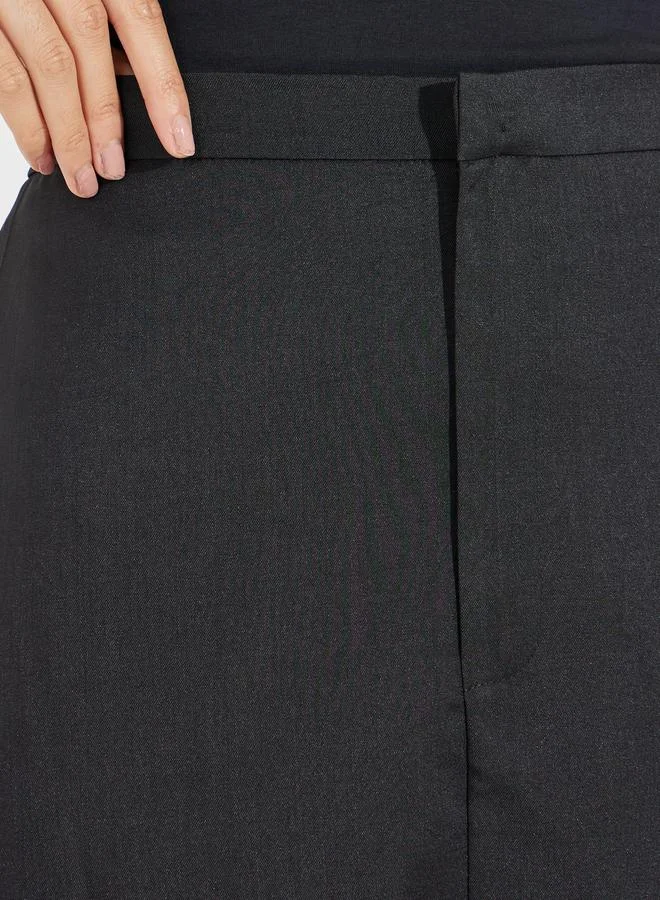 Styli Tailored Twill Midi Skirt with Back Slit