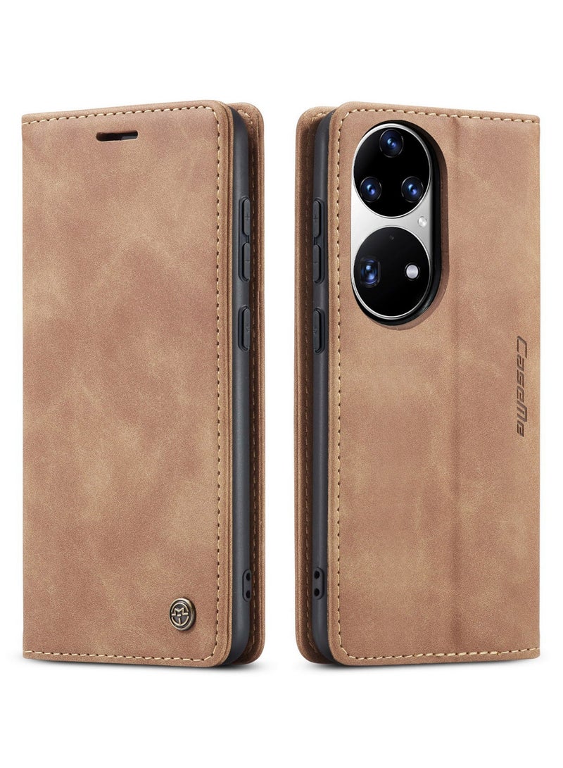 CaseMe Huawei P50 Pro Case Wallet, for Huawei P50 Pro Wallet Case Book Folding Flip Folio Case with Magnetic Kickstand Card Slots Protective Cover - Brown - Image 2