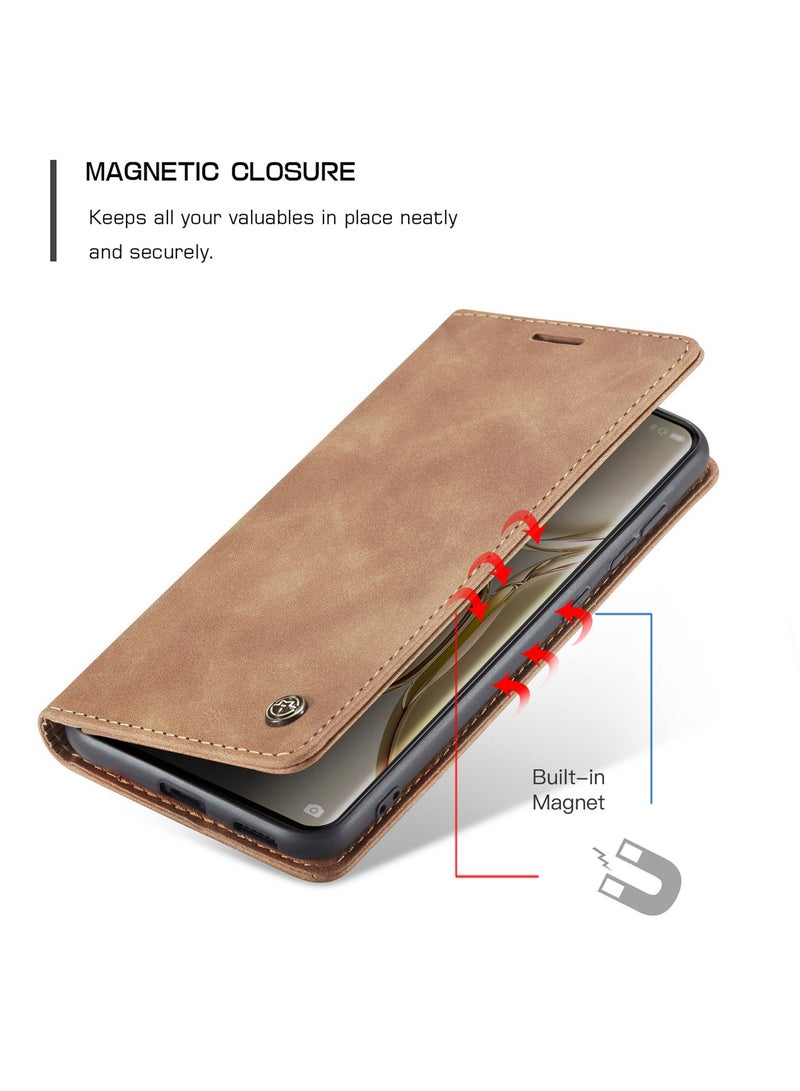 CaseMe Huawei P50 Pro Case Wallet, for Huawei P50 Pro Wallet Case Book Folding Flip Folio Case with Magnetic Kickstand Card Slots Protective Cover - Brown - Image 3