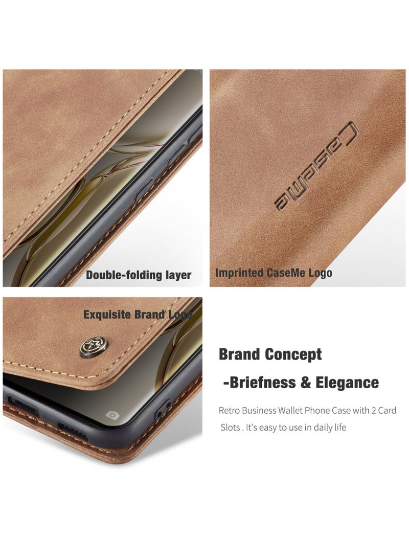 CaseMe Huawei P50 Pro Case Wallet, for Huawei P50 Pro Wallet Case Book Folding Flip Folio Case with Magnetic Kickstand Card Slots Protective Cover - Brown - Image 4