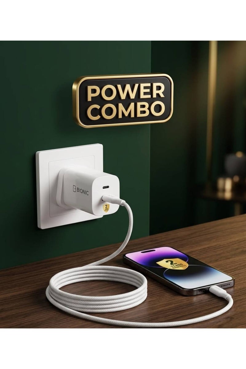 بيونيك شاحن سريع GaN بقوة 45 واط مع كابل مضفر من Type-C إلى Type-C | توصيل الطاقة (PD) والشحن السريع (QC) | محول حائط فائق الصغر وسلك شحن عالي المتانة (سنتان) - Image 3