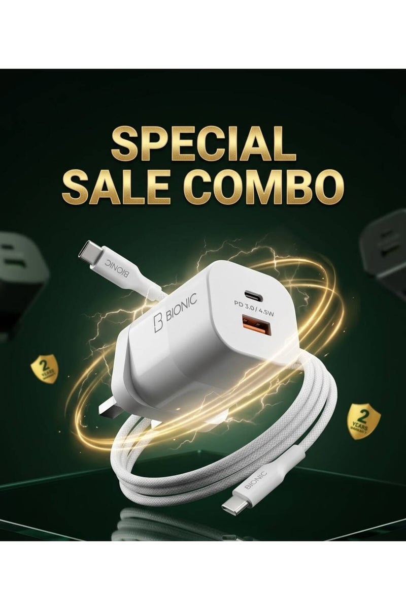 بيونيك شاحن سريع GaN بقوة 45 واط مع كابل مضفر من Type-C إلى Type-C | توصيل الطاقة (PD) والشحن السريع (QC) | محول حائط فائق الصغر وسلك شحن عالي المتانة (سنتان) - Image 4