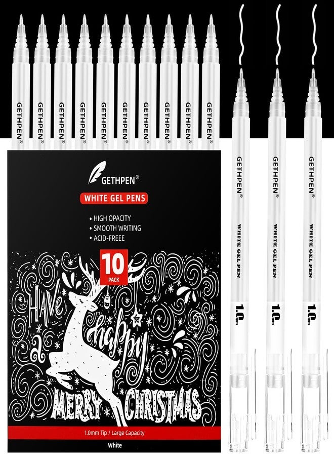 GETHPEN 10 Pack Gel Pen Set 1.0mm White Gel Ink Pens for Artists,White Gel Pen,White Ink Pen,White Pens for Black Paper,White Drawing Pens,White Art Pen,White Pen for Artists Drawing - Image 1