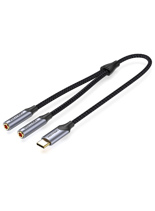 VENTION VENTION USB-C Male to Dual 3.5MM Jack Earphone Adapter 0.3M Gray Aluminum Alloy Type Model # BGNHY  - Image 1