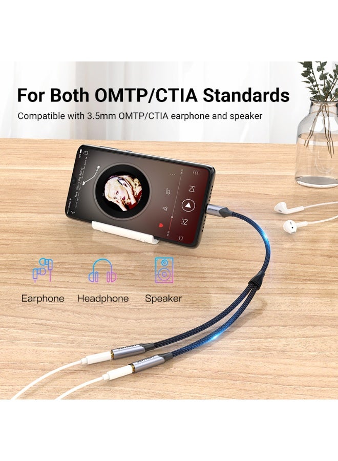 VENTION VENTION USB-C Male to Dual 3.5MM Jack Earphone Adapter 0.3M Gray Aluminum Alloy Type Model # BGNHY  - Image 4