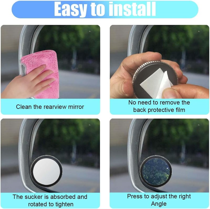 LHDOS 2PCS Bling Round Car Blind Spot Mirrors, 2'' Crystal Diamond Adjustable 360° Wide Angle Car Side Rear View Mirror, HD Glass Convex Mirror with Frame for Cars, Trucks, SUVs (White) - Image 4