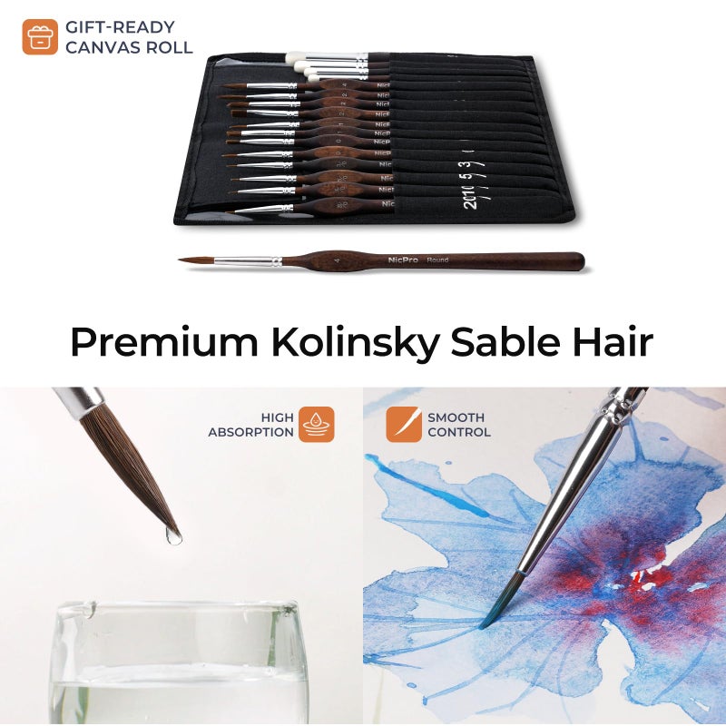 Nicpro 16 PCS Kolinsky Sable Miniature Paint Brushes Dry Brush, Professional Model Paint Brush Set with Cloth Roll, Fine Detail Artist Brush Set for Miniatures, Acrylic & Figures, Model, Watercolor - Image 5