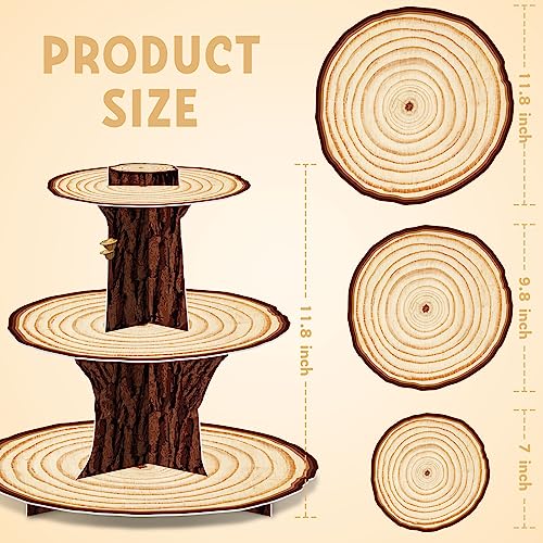 BenLouis Wooden 3 Tier Cupcake Stand Decoration - Rustic Wood Cupcake Stand Decor for Camping, Birthday, Safari Party Supplies - Image 2