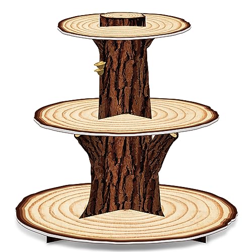 BenLouis Wooden 3 Tier Cupcake Stand Decoration - Rustic Wood Cupcake Stand Decor for Camping, Birthday, Safari Party Supplies - Image 1