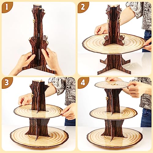 BenLouis Wooden 3 Tier Cupcake Stand Decoration - Rustic Wood Cupcake Stand Decor for Camping, Birthday, Safari Party Supplies - Image 4