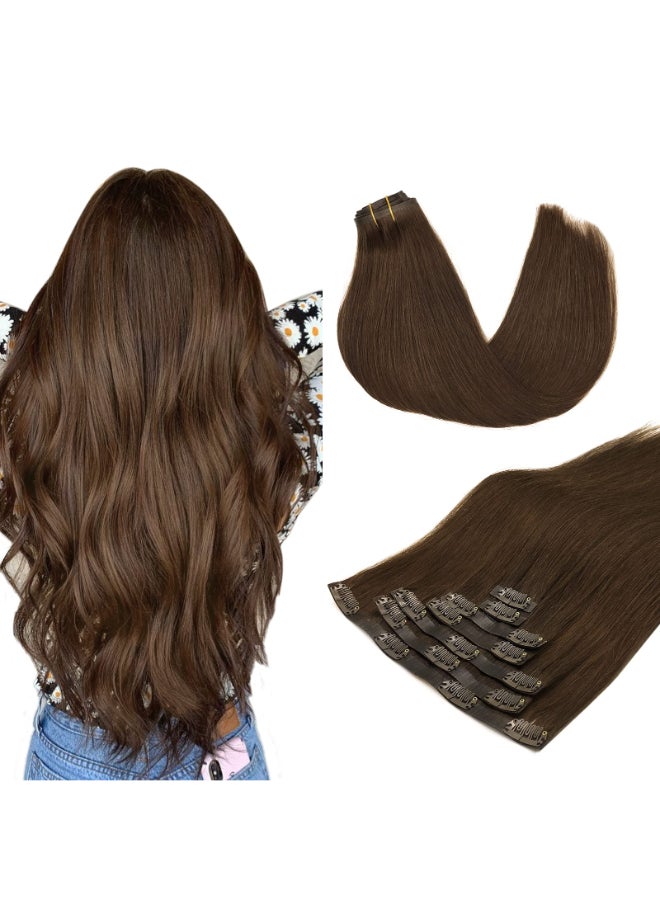 MAXITA Seamless Hair Extensions Real Human Hair Clip ins Chocolate Brown Human Hair Invisible PU Skin Weft Natural Remy Human Hair Extensions16 Inch 130g 7pcs - Image 2