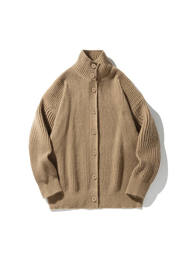 NIBEMINENT High Neck Cardigan Sweater For Men In Autumn And Winter Lazy Style Solid Color Casual Knit Sweater Trendy Brand Stand Up - Image 1