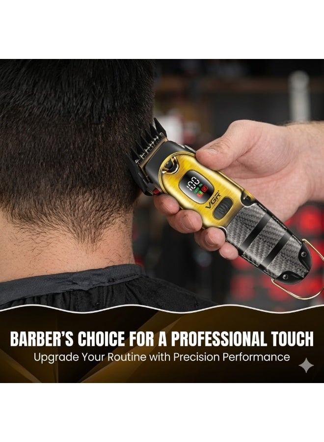 VGR The VGR V-981 is a professional-grade hair trimmer designed for both corded and cordless use. It is highly valued for its Turbo Mode capability and an exceptionally clear LED status display. Luxury Gold - Image 1