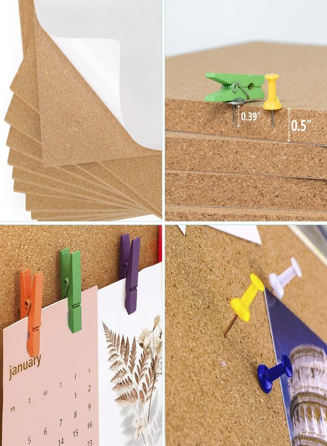 AKTOP Cork Board Bulletin Board 12x12, 1/2" Thick Cork Board Tiles 12 Pack, Small Square Pin Board for Wall, Self Adhesive Corkboards with 120 Push Pin Wood Clips for School, Home & Office - Image 5