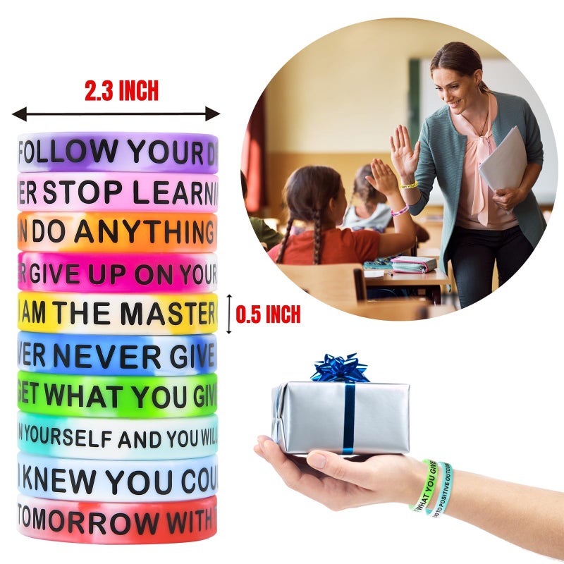 Cyclusive 20 Pieces Motivational Quote Silicone Wristbands Colored Inspirational Rubber Bracelets Stretch Unisex Wristbands For Men Womenteens 20 Styles (Swirl Colors) - Image 4