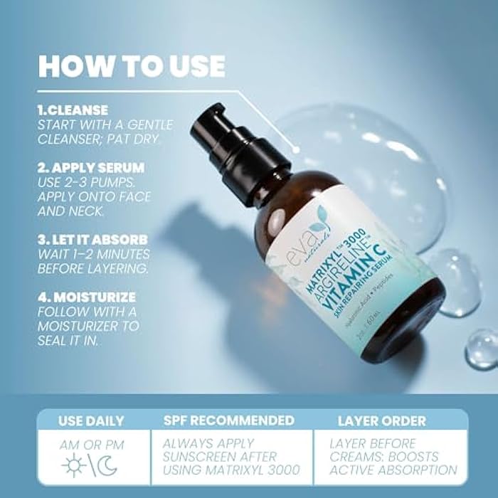 Eva Naturals Matrixyl 3000 & Argireline Peptide Serum for Face – Anti-Aging Collagen Booster with Vitamin C & Hyaluronic Acid – Reduces Appearance of Fine Lines, Smooths, Hydrates & Firms - 2 Fl Oz - Image 5