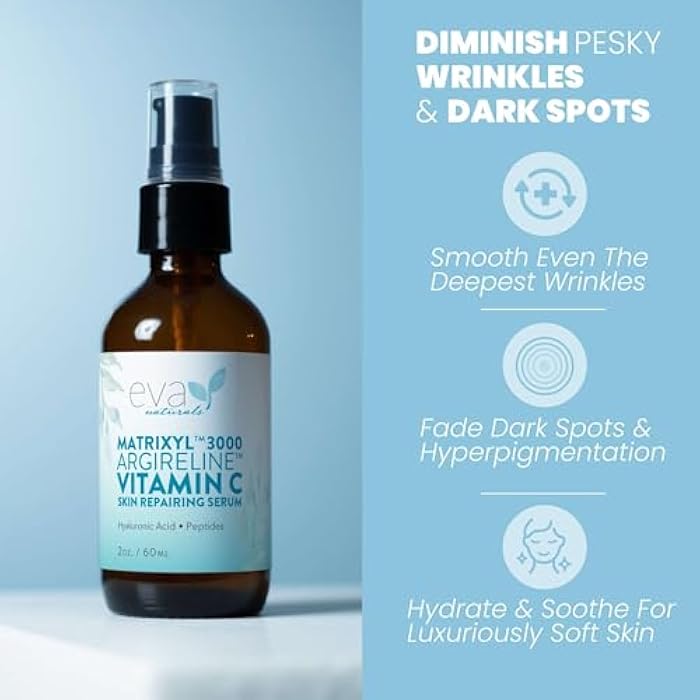 Eva Naturals Matrixyl 3000 & Argireline Peptide Serum for Face – Anti-Aging Collagen Booster with Vitamin C & Hyaluronic Acid – Reduces Appearance of Fine Lines, Smooths, Hydrates & Firms - 2 Fl Oz - Image 2