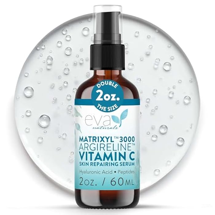 Eva Naturals Matrixyl 3000 & Argireline Peptide Serum for Face – Anti-Aging Collagen Booster with Vitamin C & Hyaluronic Acid – Reduces Appearance of Fine Lines, Smooths, Hydrates & Firms - 2 Fl Oz - Image 1