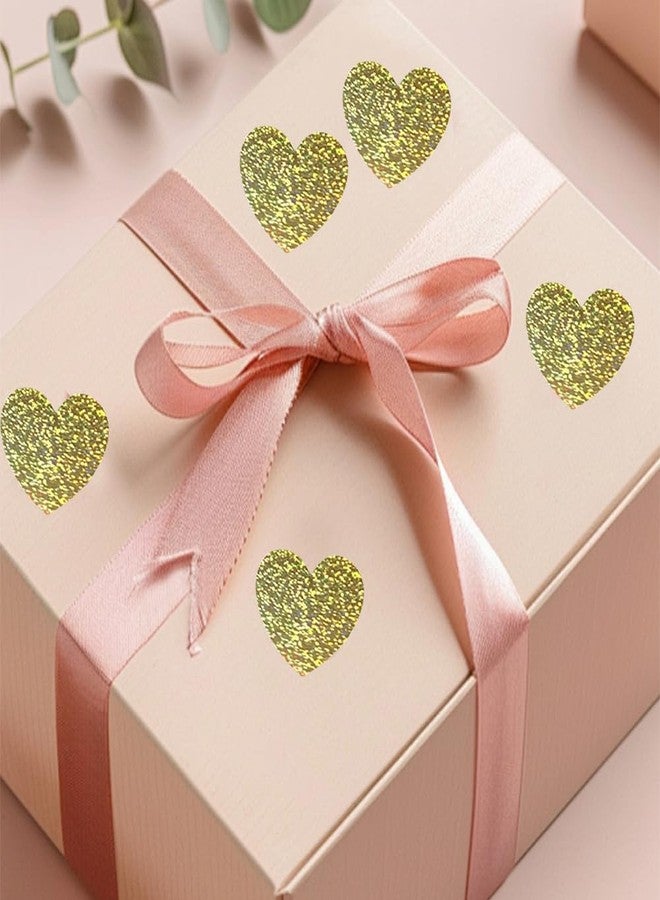 RUPOFUZA 500Pcs Valentines Heart Stickers Roll Light Gold Self-Adhesive Valentines Day Gifts Card Stickers Decals Metallic Sparkling Waterproof Love Sticker for Wedding Anniversary Envelopes Decorations-1in - Image 3