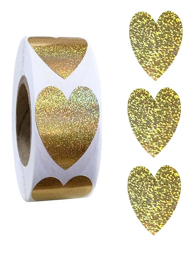 RUPOFUZA 500Pcs Valentines Heart Stickers Roll Light Gold Self-Adhesive Valentines Day Gifts Card Stickers Decals Metallic Sparkling Waterproof Love Sticker for Wedding Anniversary Envelopes Decorations-1in - Image 1