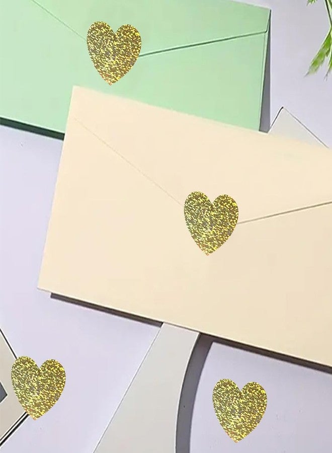 RUPOFUZA 500Pcs Valentines Heart Stickers Roll Light Gold Self-Adhesive Valentines Day Gifts Card Stickers Decals Metallic Sparkling Waterproof Love Sticker for Wedding Anniversary Envelopes Decorations-1in - Image 2