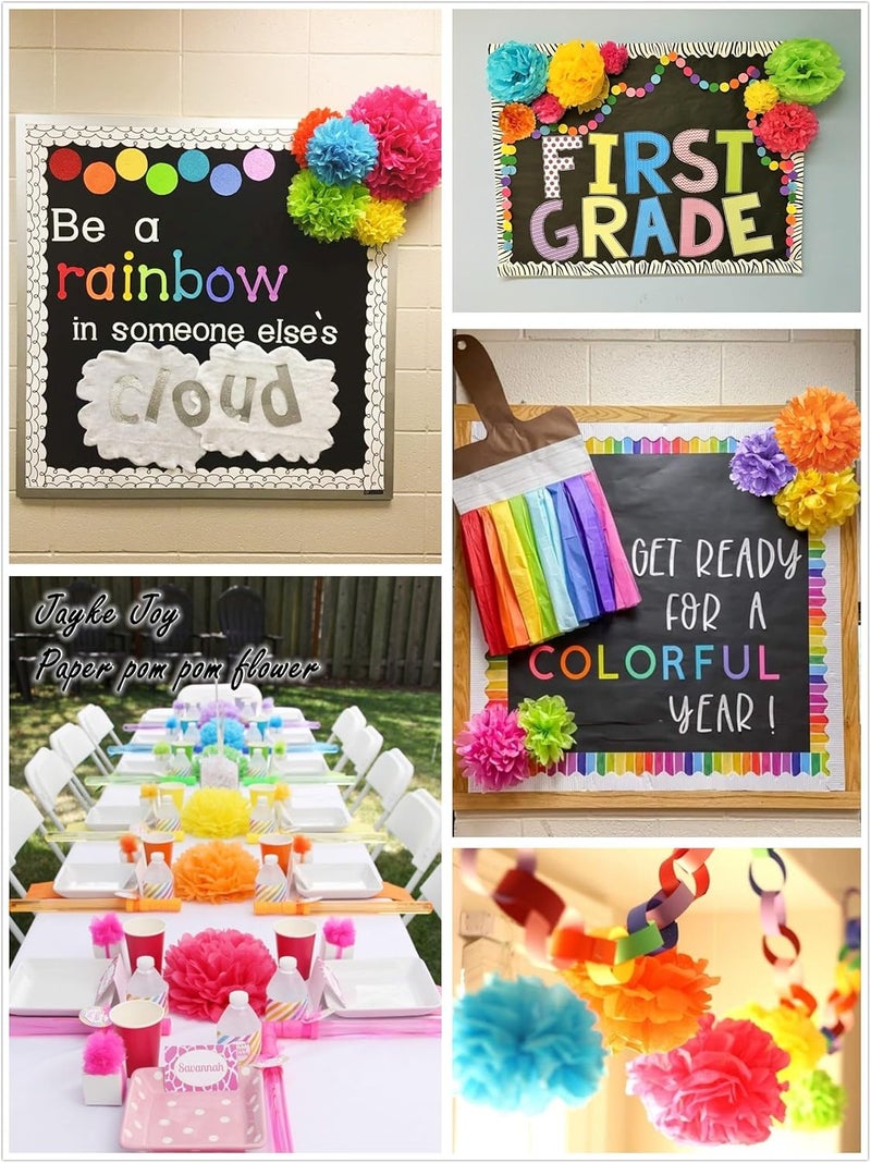 Jayke Joy 12 Pcs Paper Pom Poms Kit, Tissue Paper Flowers for Birthday, Party, Fiesta, Classroom, Playroom Festive Decorations (Multicolor, Assorted Sizes) - Image 5