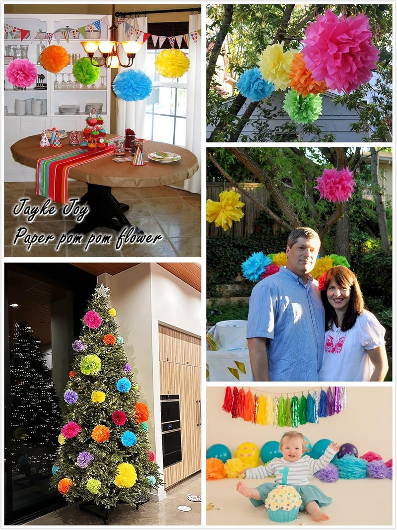Jayke Joy 12 Pcs Paper Pom Poms Kit, Tissue Paper Flowers for Birthday, Party, Fiesta, Classroom, Playroom Festive Decorations (Multicolor, Assorted Sizes) - Image 3