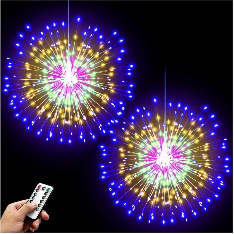 DenicMic أضواء دينيك ميك ستاربورست 200 LED أضواء ألعاب نارية سلك نحاسي كروي مع جهاز تحكم عن بعد، 8 أوضاع تعمل بالبطارية كرة معلقة ضوء خرافي لديكور عيد الميلاد وغرفة النوم والحفلات والداخلية، قطعتان (ملونة) - Image 1