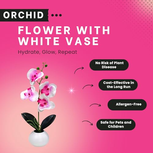 CURATED CART Flower Pot with Artificial Flowers - Orchid Pink & White Flower with White Vase | Ideal for Home Décor | Office Décor | Gifting | Size 36 x 9cm - Image 2