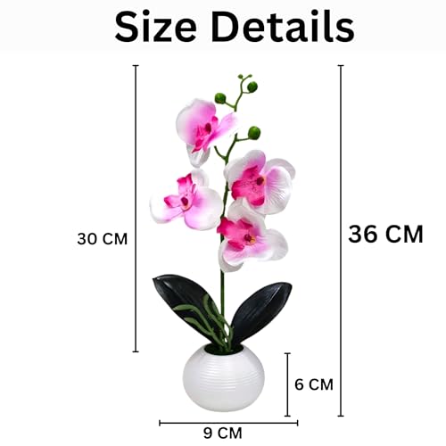 CURATED CART Flower Pot with Artificial Flowers - Orchid Pink & White Flower with White Vase | Ideal for Home Décor | Office Décor | Gifting | Size 36 x 9cm - Image 3