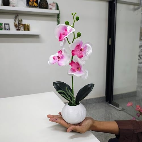 CURATED CART Flower Pot with Artificial Flowers - Orchid Pink & White Flower with White Vase | Ideal for Home Décor | Office Décor | Gifting | Size 36 x 9cm - Image 4