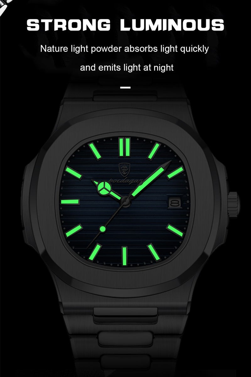 پوداجار ساعات رجالية كوارتز فاخرة عالية الجودة من الفولاذ المقاوم للصدأ | رياضية مقاومة للماء | تاريخ مضيء | شاشة مربعة ٤٠مم - Image 4