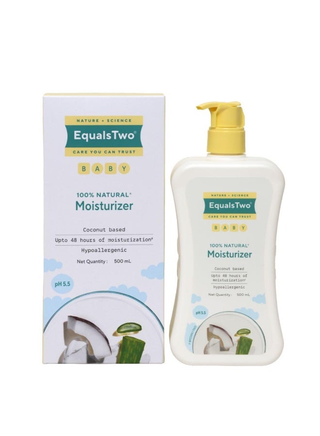 EQUALSTWO by Zydus Baby Moisturizer, 500ml, 100% Natural Coconut based Daily Baby Skin Care Body Lotion for Nourishing Skin, All Skin Types, PH 5.5, Dermatalogically Tested, No Parabens No Sulphates, (Pack 1) - Image 1