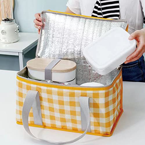 PUPOPIK Insulated Reusable Food Picnic Bag Beach Bags Cooler Bags with Zippered Top for Hot or ColdPicnic Basket CollapsibleBeach Outdoor Party CampingFestivals Yellow - Image 3