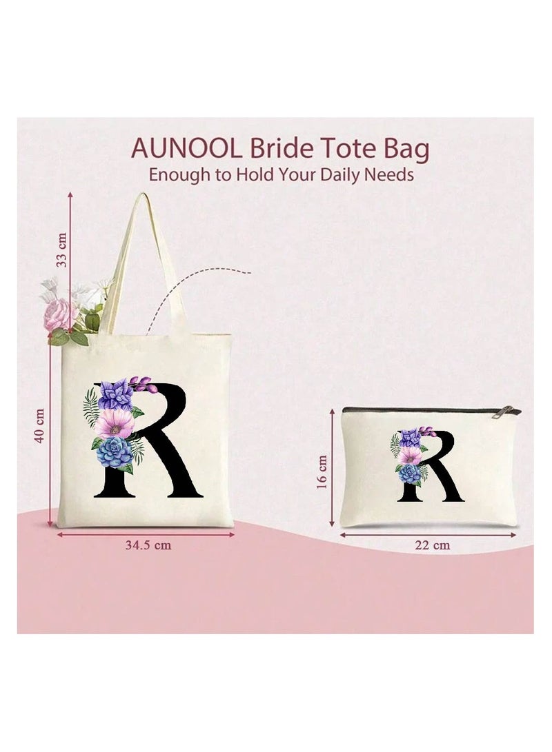 PRINTSHOP4ME Initial Monogrammed Canvas Tote Bag And Matching Makeup Bag Set-Thoughtful Gifts For Women,Teachers,College Students,Bridesmaids,Reusable Grocery Bags,Wedding,Holiday And Travel - Image 3