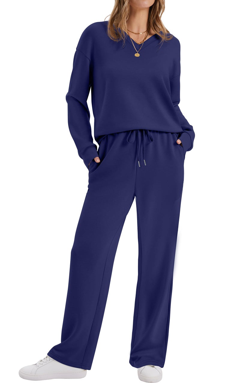 WIHOLL Travel Outfits for Women 2 Piece Sets Airport Outfits for Women 2026 Sweatsuits Airplane Matching Lounge Set Womens Fall Fashion 2026 Two Piece Vacation Clothes Comfy Winter Clothing Navy M - Image 2