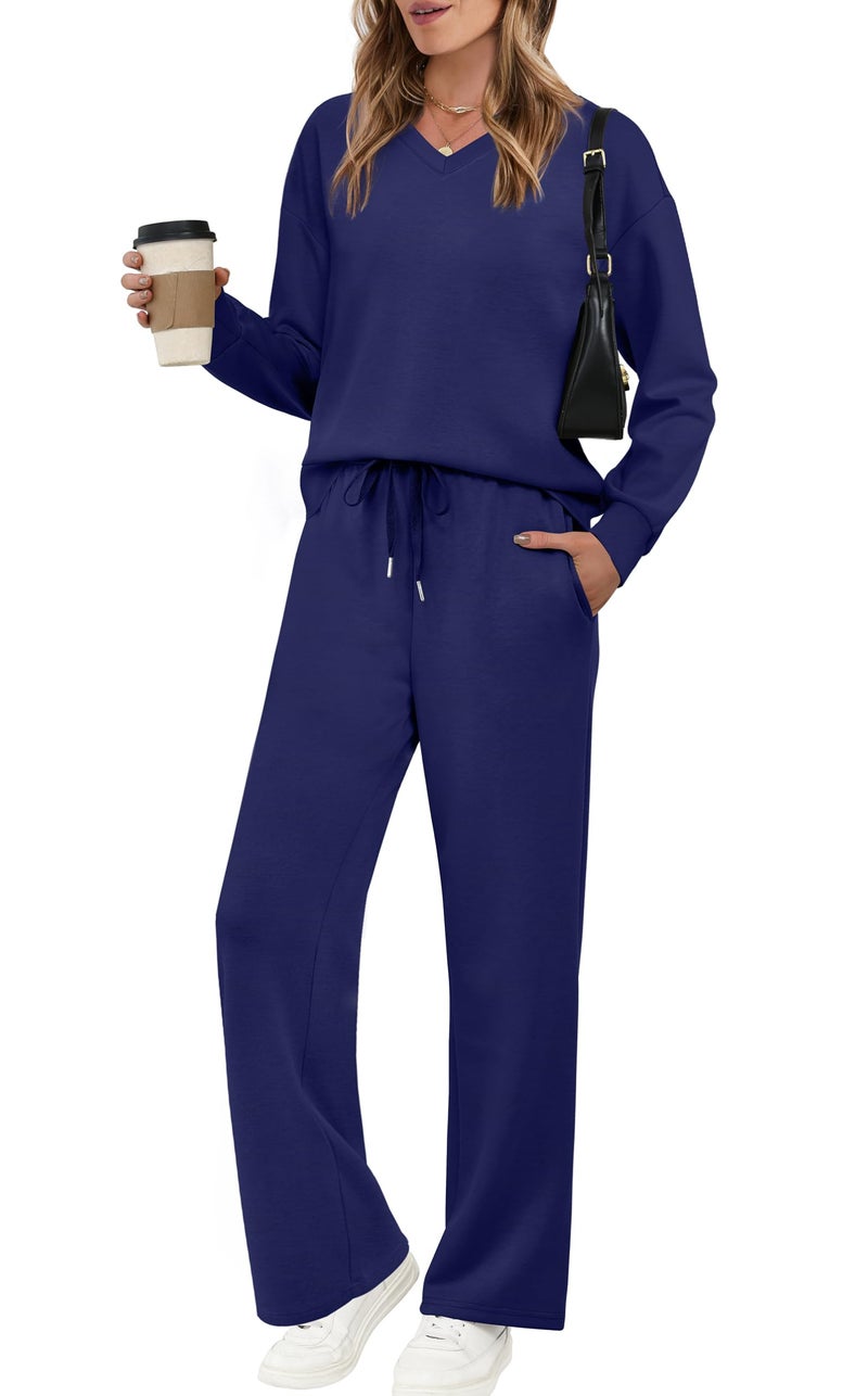 WIHOLL Travel Outfits for Women 2 Piece Sets Airport Outfits for Women 2026 Sweatsuits Airplane Matching Lounge Set Womens Fall Fashion 2026 Two Piece Vacation Clothes Comfy Winter Clothing Navy M - Image 1