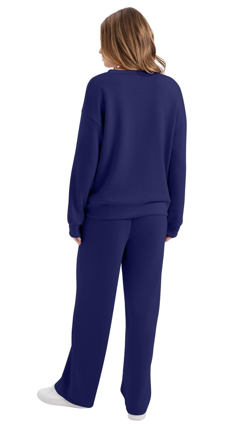 WIHOLL Travel Outfits for Women 2 Piece Sets Airport Outfits for Women 2026 Sweatsuits Airplane Matching Lounge Set Womens Fall Fashion 2026 Two Piece Vacation Clothes Comfy Winter Clothing Navy M - Image 5
