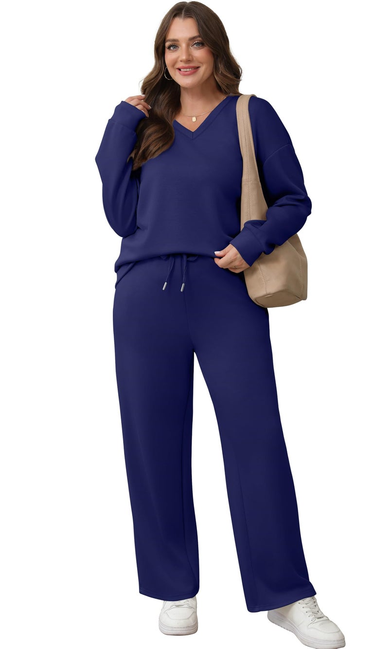 WIHOLL Travel Outfits for Women 2 Piece Sets Airport Outfits for Women 2026 Sweatsuits Airplane Matching Lounge Set Womens Fall Fashion 2026 Two Piece Vacation Clothes Comfy Winter Clothing Navy M - Image 4