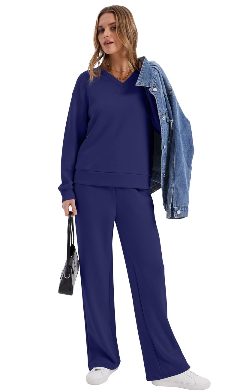WIHOLL Travel Outfits for Women 2 Piece Sets Airport Outfits for Women 2026 Sweatsuits Airplane Matching Lounge Set Womens Fall Fashion 2026 Two Piece Vacation Clothes Comfy Winter Clothing Navy M - Image 3