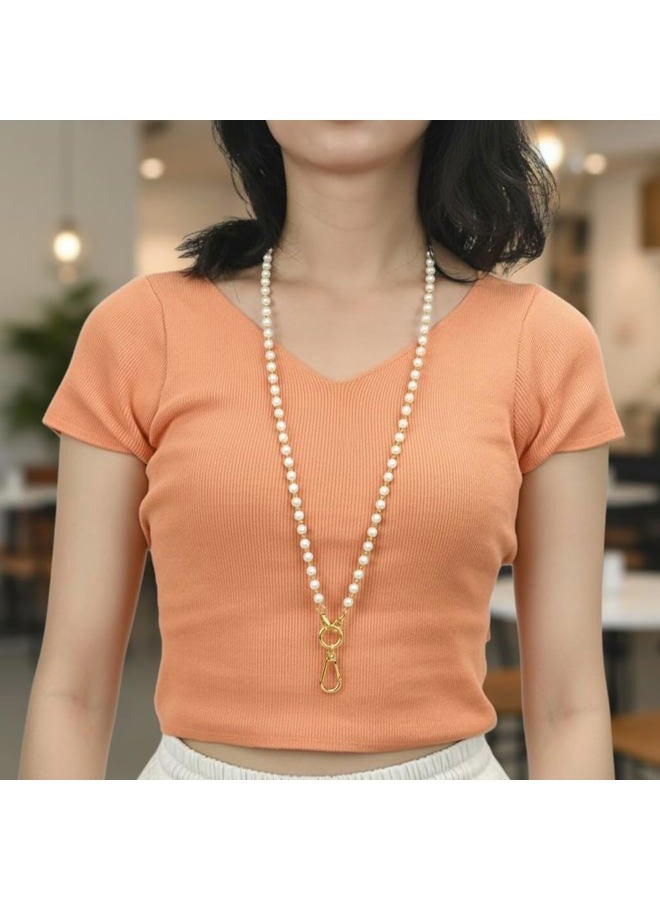 Sopopal Pearl Gold Chain Lanyard for Women Lanyards for ID Badges Classy Key Lanyards for Cruise Ship Cards - Image 2
