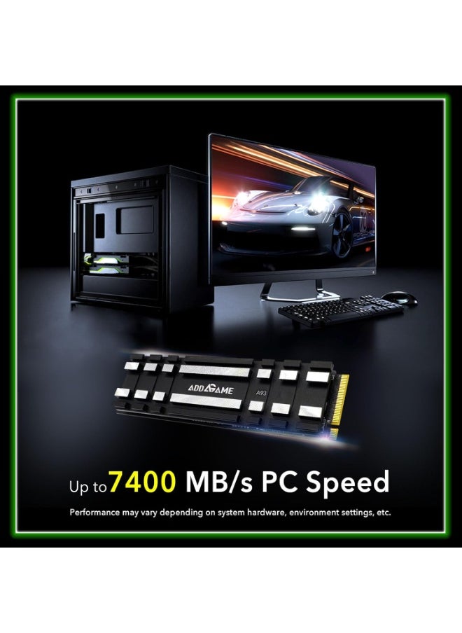addlink A93 2TB Gaming PC PS5 SSD with Heatsink, Up to 7400mb/s, Gen 4 PCIe NVMe M.2 2280, SLC Cache Internal Hard Drive  - Image 3