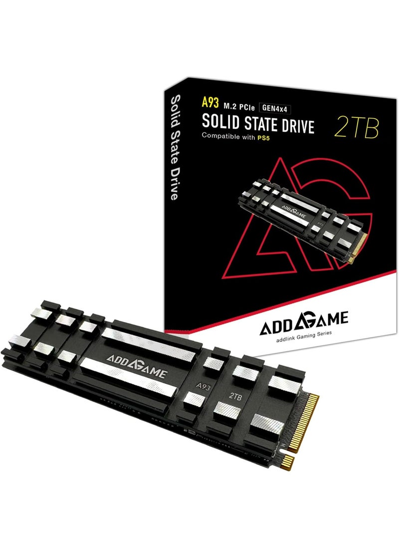 addlink A93 2TB Gaming PC PS5 SSD with Heatsink, Up to 7400mb/s, Gen 4 PCIe NVMe M.2 2280, SLC Cache Internal Hard Drive  - Image 1