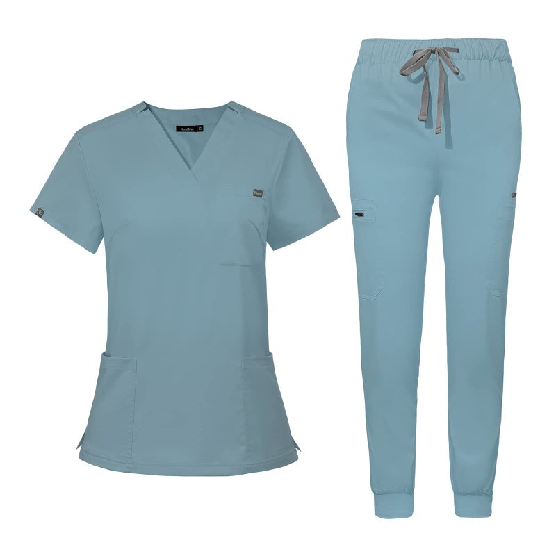 niaahinn Scrub for Women Scrubs Top with Classic VNeck Yoga Jogger Pants Medical Nursing Uniform Scrub Set Light Blue 2XL